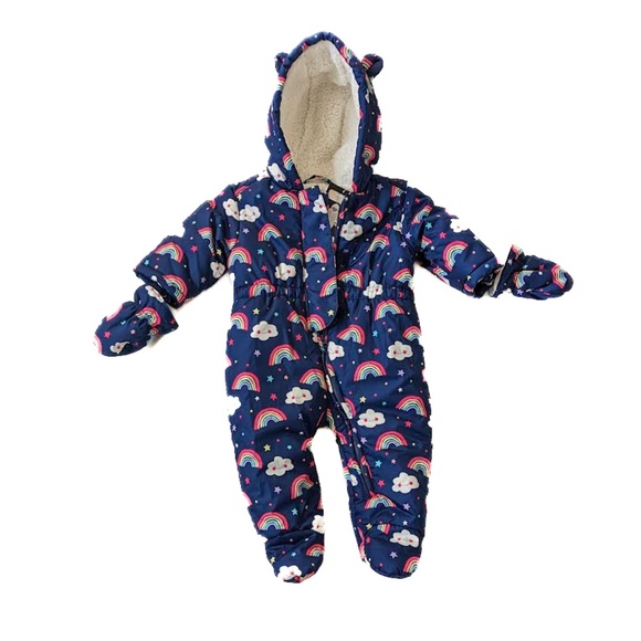 NWT The Children’s Place rainbows and clouds snowsuit with mittens 3-6 months - Picture 1 of 6